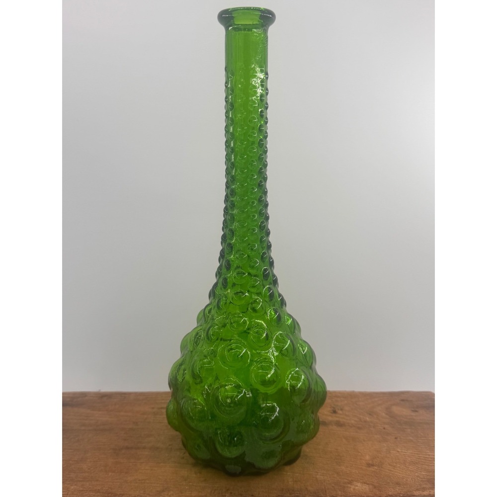 Vintage Empoli Italian Green Hobnail Genie Bottle Decanter No Stopper 13.5"